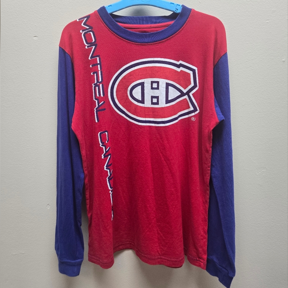 NHL Montreal Canadiens Red and Blue Long Sleeve Tee Lotfy Sports Size M (10/12)